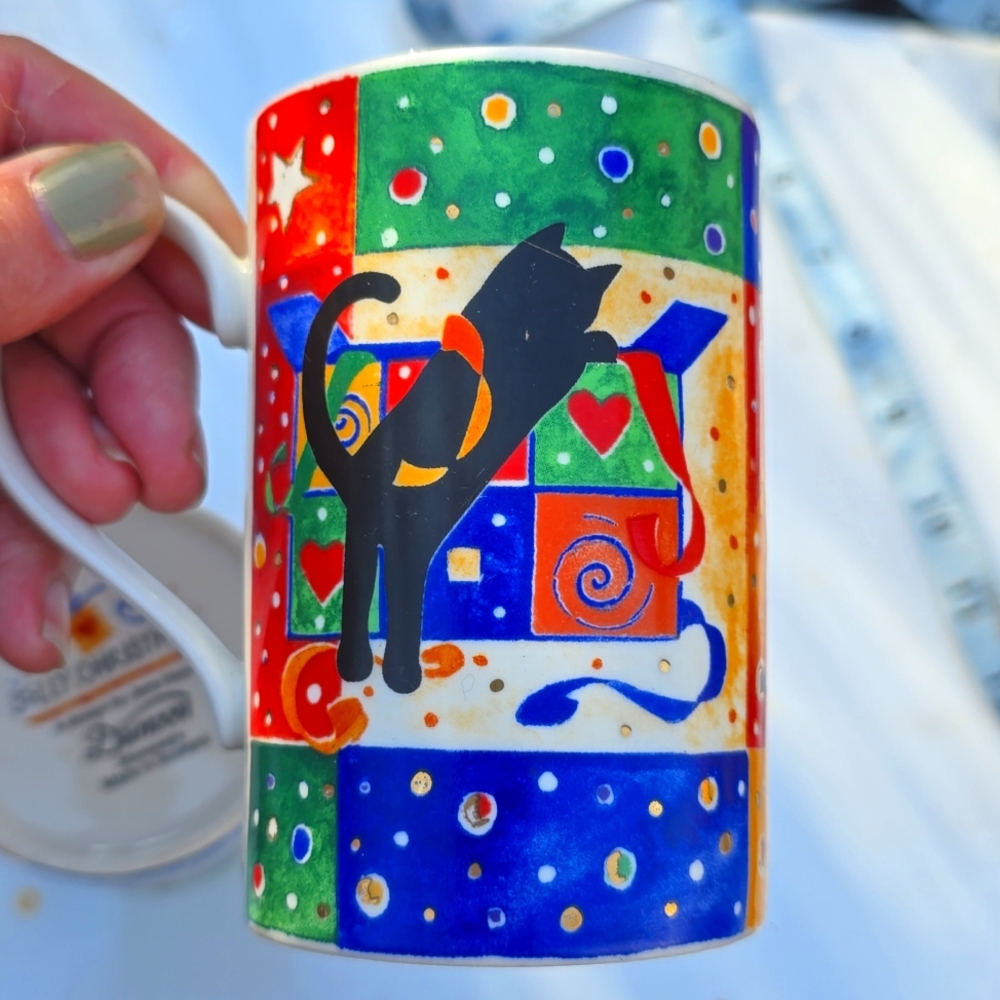 JOLLY Christmas Black cat Mug Cup Dunoon Scotland VINTAGE 2 mugs set